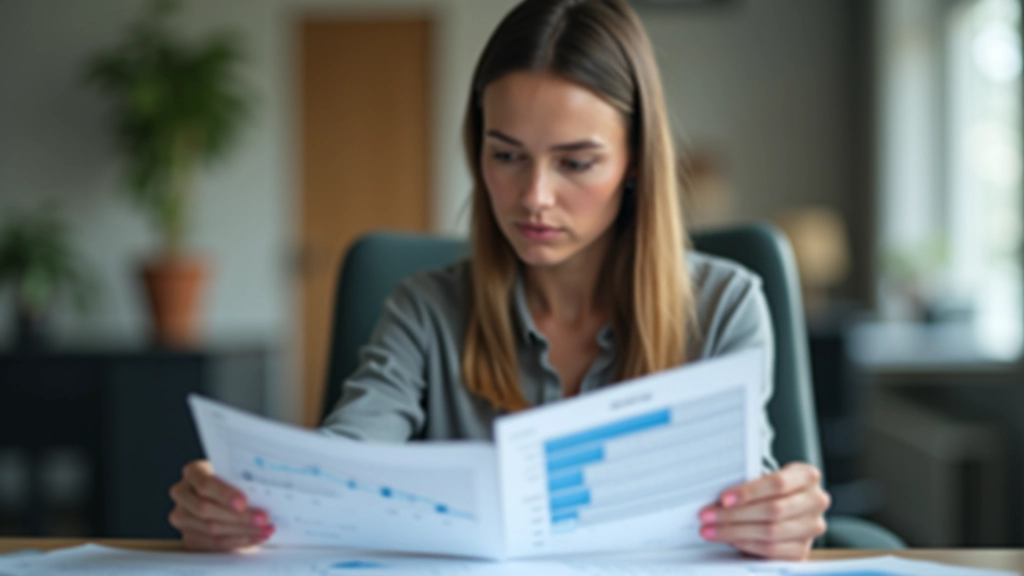 Frau schaut auf Notizen mit Grafiken und Diagrammen zum Budgetplanen